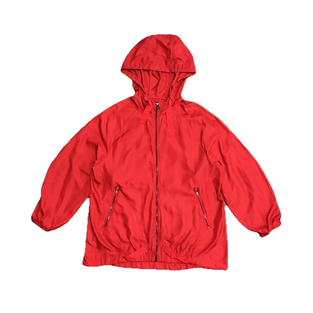 Zara TRF Red Packable‎ Windbreaker Jacket Y2K Zip Pockets Hooded Women's Size M